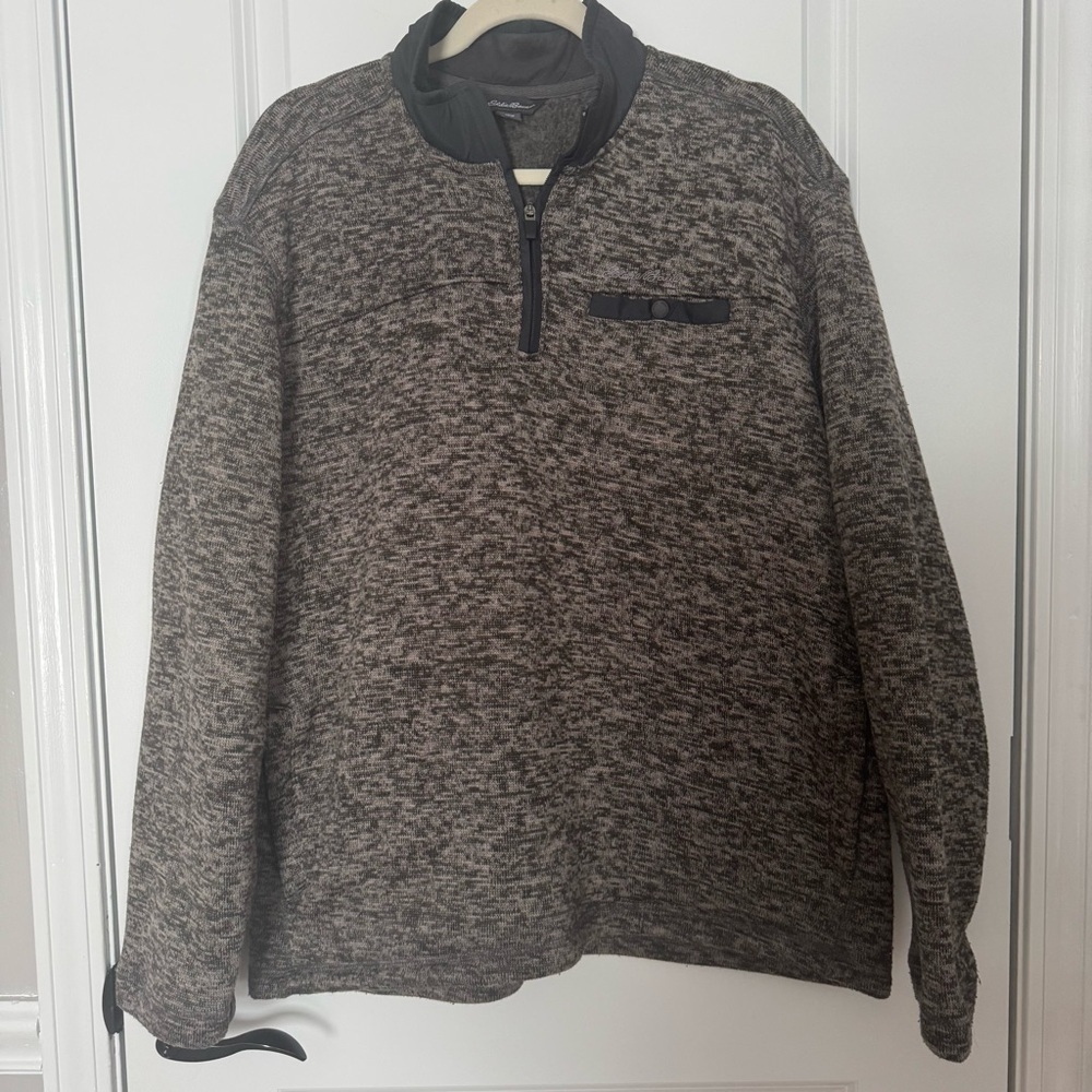 Eddie Bauer Quarter Zip Men's Heathered Large Sweater